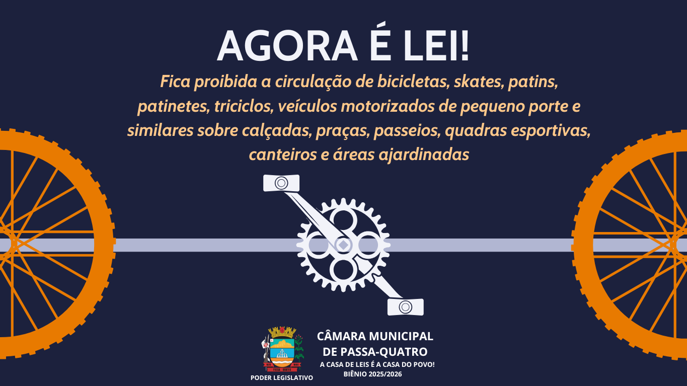 Agora é Lei! Lei Ordinária nº 2473/2025 regula o uso de bicicletas, patinetes e similares nas vias e calçadas de Passa-Quatro