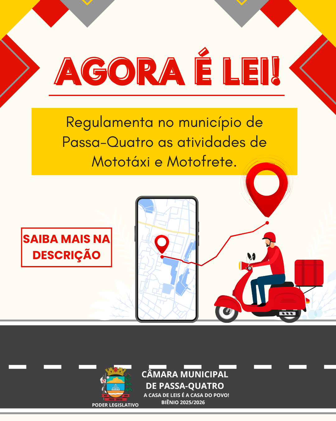 Agora é Lei: Passa-Quatro regulamenta serviços de Mototáxi e Motofrete
