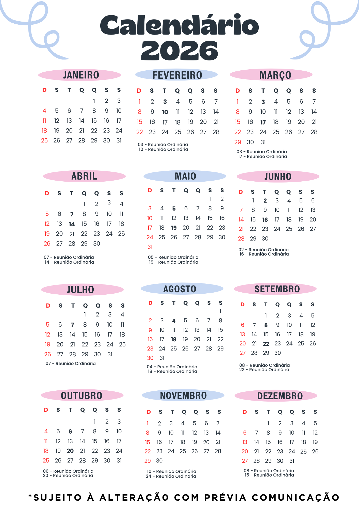 Calendário de Reuniões 2026